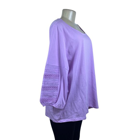 Talbots Lavender Cotton Blouse Embroidered Long Sleeve Plus Sz Shirt Sz 2X - Picture 2 of 7